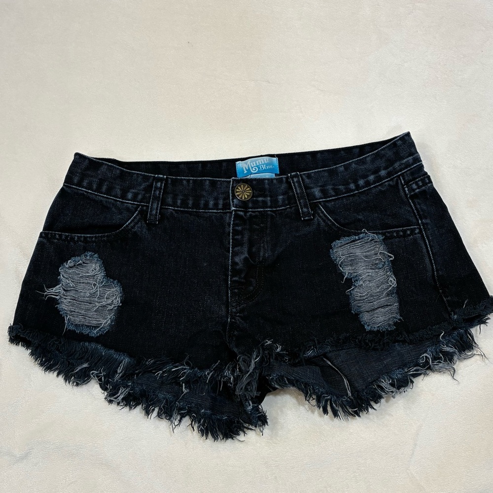 Show Me Your Mumu Blue Cutoff Shorts Distressed Denim Frayed Festival 27